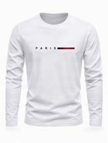 3PCS Men's Long Sleeve T-Shirt PARIS Print Crew Neck Casual Basic Undershirt 3-Pack - Multicolor - View 4