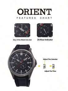 Orient Men's Brushed Steel Chronograph Automatic Watch Matte‑Black Dial Red‑Tip Chronograph‑Hands Rugged Black Rubber Strap Outdoor Adventure‑Style Watch - Black - View 5