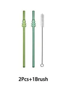 2/4pcs Christmas Tree Pendant Glass Drinking Straws, Suitable For Water Cups, Reusable Curved Transparent Thickened Glass Straw Tableware Set, Kitchen Accessories, Straw Decorative Top Cap, Cold Drinks, Milk Tea, Coffee, Bar, Home, Back To School Season, Autumn Gift, Halloween, Christmas - View 8