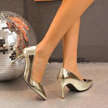 Women's Shiny Mirror Pointed Toe Stiletto High Heel Pumps, Luxury Party Style, Suitable For Party Wedding Date, All Season Low-Cut Shoes - Gold - View 5