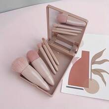 5pcs Mini Travel Makeup Brush Set With Mirror - Portable, Complete And Stylish Makeup Tools For Powder, Foundation, Eyeshadow And Lips - Compact Carry Case - B-Pink - View 2