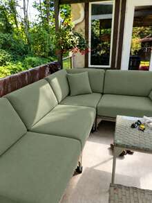 1pc Outdoor Printed Shower Cap Style Sofa Cushion Cover, Solid Color Sofa Slipcover, High Elasticity Removable Washable Minimalist Modern All-Season Living Room Bedroom Home Decor Sofa Cover - Olive Green - View 2