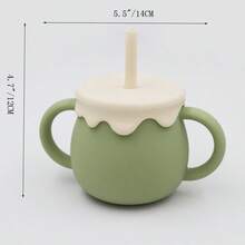 1 Set Gelas Minum Bayi Silikon Dua Telinga Warna Kontras 250ml, Gelas Minum Anti Tumpah untuk Balita - MultiWarna - View 7
