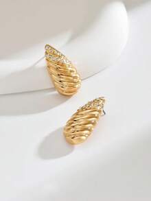 1 Pair European And American Fashion Rhinestone Inlaid Spiral Teardrop Earrings For Women - Gold - View 3