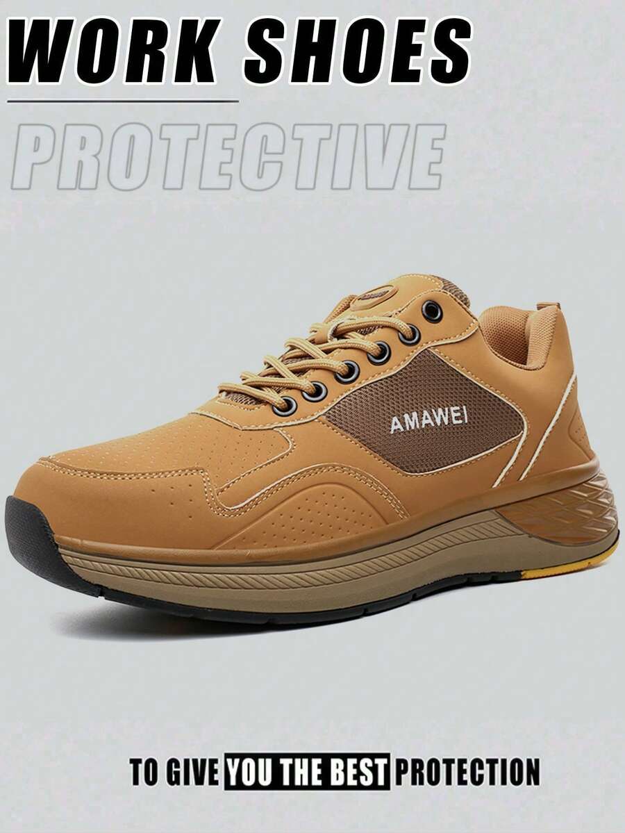 Men's Steel Toe Work Shoes, Anti-Crush Anti-Puncture, Microfiber Leather Upper, Side Breathable Mesh, Construction Gardening Warehouse Protective Boots