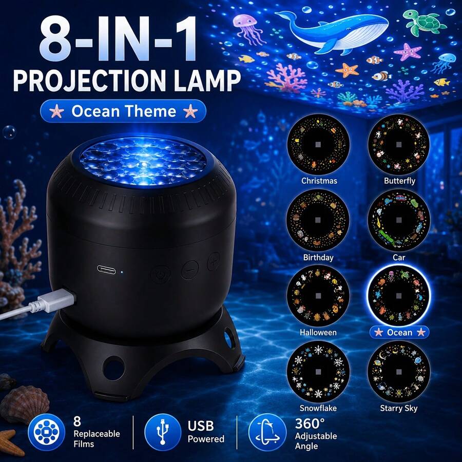 Lampu Malam Proyektor Bintang, Proyektor Galaksi HD 8-in-1 dengan 8 Cakram Proyeksi, Lampu Langit Berbintang yang Dapat Diputar 360°, Putih & Hitam, untuk Dekorasi Rumah, Pesta, dan Kamar Tidur - Proyektor Galaksi - View 1