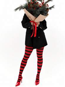 1pc Autumn/Winter Christmas & Halloween Striped Colorful Party Makeup Dance Decor Prop Fashion Tight Leggings Cosplay Tights - Multicolor - View 7