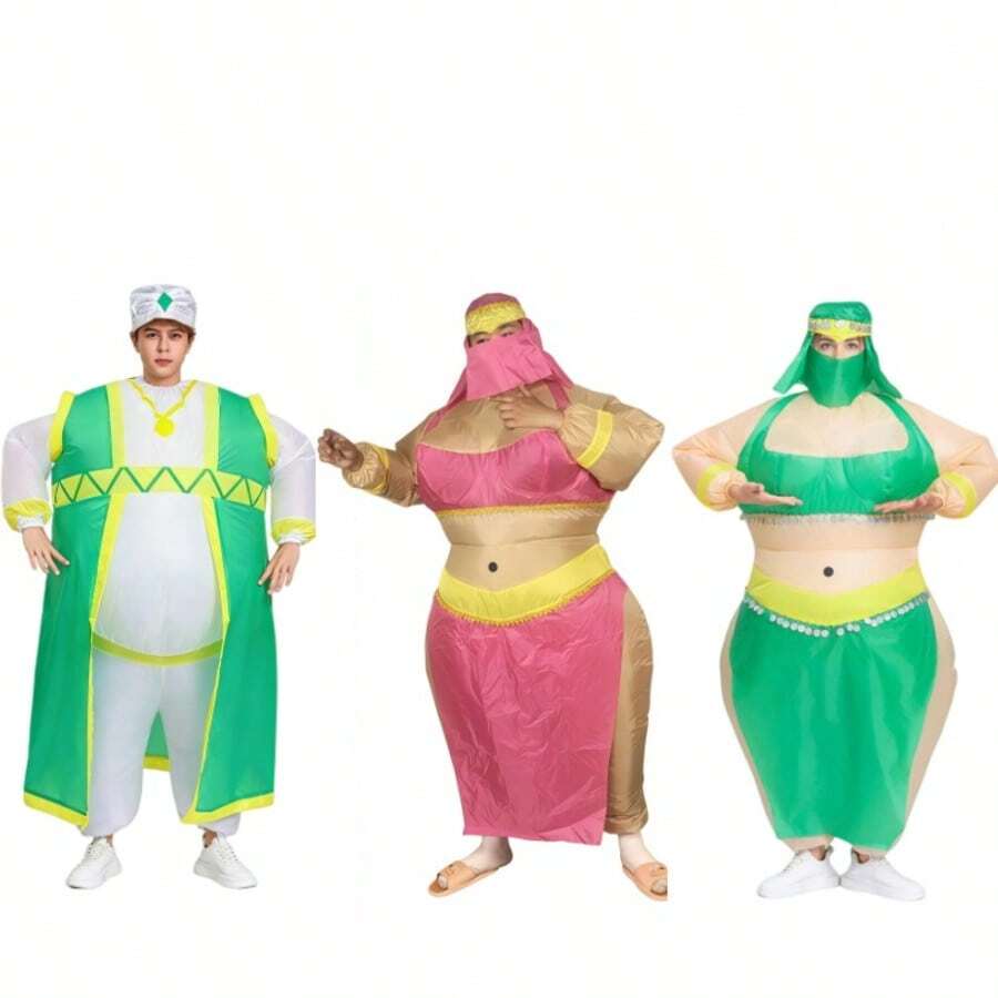 Adult Sultan Prince & Princess Couple Inflatable Costume, Arabic Palace Theme Funny Inflatable Doll Outfit, Halloween Carnival Party Cosplay Stage Performance Costume - Multicolor - View 1