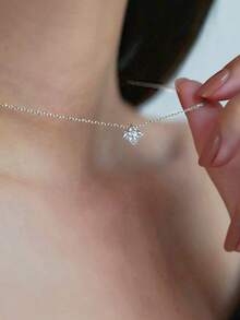 GAGAFEEL 1 pièce Collier pendentif en argent sterling 925 exquis élégant mode scintillant avec un seul cubic zirconia cubique pour femmes, port quotidien, cadeau d'amitié et de fête - Argent - Voir 7
