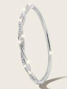 1pc French Minimalist Twisted Rope Cross Bracelet, Fashion Shiny Twisted Flower Pattern Bangle, Women's Jewelry, Suitable For Gift, Daily Wear And Party - Multicolor - View 7