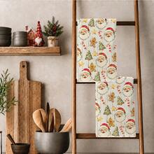 2PCS Kitchen Towels Striped Santa Claus Seamless Print 40*60cm Minimalist Style Rectangular Microfiber Kitchen Towels, Dish Cloths, Tablecloths, Hand Towels, Christmas Kitchen Decor, Home Decor, Neighbor Housewarming Gifts, Perfect For Kitchen And Bathroom Use, Suitable For Housewives And Family Gathering Gifts, High Cost-Performance, Essential Household Item - Multicolor - View 2