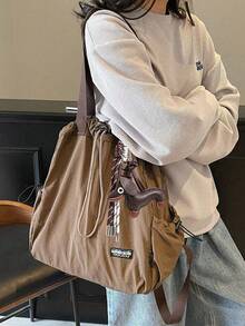 Solid Color Minimalist Large Capacity Portable Women's Bag, Versatile Style Suitable For Daily Commute, Travel, Shopping - Coffee Brown - View 5