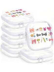 The "Hair Stuff" Pattern Double Zipper Transparent Storage Bag, Hair Accessory Storage Bag, Multi-Purpose Portable Small Item Box, Makeup Sponge Organizing Bag, Easy To Classify And Store Powder Puff Cotton Swabs And Miscellaneous Small Items - Multicolor - View 9