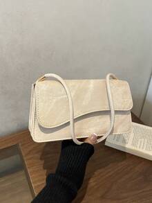 Fashion Solid Color Asymmetrical Flap Vintage Minimalist Elegant Shoulder Bag - Beige - View 7