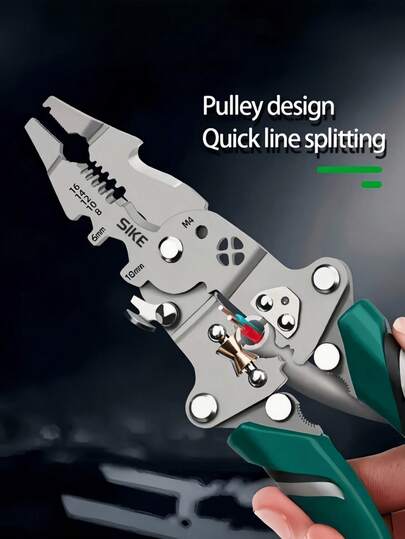1pc Foldable Multi-Function Industrial Grade Electrician Wire Stripper - High Carbon Steel Durable Precision Tool, Supports Stripping, Cutting, Crimping, Essential For Electrical Repair Work And Home Electrician Use