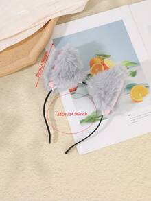 1pc Plush Cat Ear Headband, Realistic Animal Ear Cute Headband, Japanese Style Cosplay Photo Prop, Girl Party Live Stream Costume Accessory, Multi-Color Hair Accessory - Multicolor - View 2