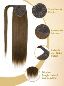 JIAMEISI Remy Human Hair Ponytail Extensions, Color #4 Medium Brown, Seamless Wrap Around Ponytail, Silky Straight Clip-In Hair Ponytail For Women - S4 - View 5