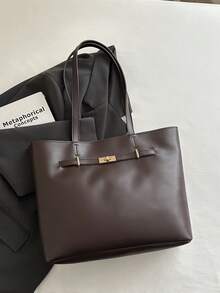Casual Handheld Underarm Tote Bag, Solid Color, Cross-Border 2026, Large Capacity PU, Women's Fashion Minimalist Shoulder Bag - Coffee - View 8