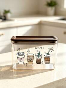 Wadah Penyimpanan Kopi Kedap Udara Transparan Motif Kopi 4 Cangkir, Wadah Makanan Plastik Kedap Udara, Kapasitas Besar, Tahan Debu dan Tahan Lembap; Wadah Penyimpanan untuk Meja Kopi Dapur; Penyimpanan Dekoratif untuk Meja Dapur; Hadiah untuk Pecinta Kopi - MultiWarna - View 3