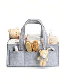 1pc Felt Diaper Bag, Large Capacity Baby Storage Bag, Portable Handbag, Mommy Bag - Multicolor - View 2