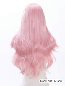 alicegarden 26-Inch Long Synthetic Wig Featuring A Natural Wavy Style In A A Stunning Pink. Designed With Bangs , This False Hairpiece Is Perfect For Ms Daily Party Cosplay Use, Offering A Natural And Natural Durable Wig Gift For Ladies. - Pink - View 5
