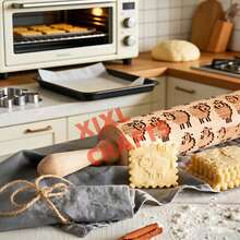 Cute Sheep Engraved Wooden Rolling Pin, Embossed Dough Roller For Cookie Biscuit, Fun Home Baking Tool, Perfect For Easter, Housewarming & Holiday Gift - Multi-color - Lamb - View 4