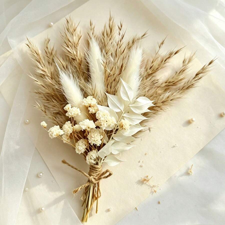 Mini Artificial Flower Bouquet Bohemian Wedding Decor Men's Boutonniere Table Centerpiece Reed Grass Birthday Cake Decor - Mix-g12 - View 1