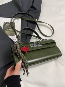 Dedoo 女款手提斜挎包 法棍包 素色無圖案 PU材質 金屬鎖扣 可拆卸肩帶 便攜收納 復古辣妹風 日常通勤約會女款小包 無吊飾 - 墨綠色 - 查看 9