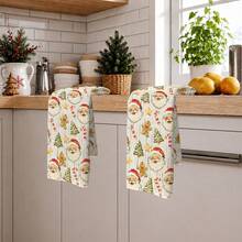 2PCS Kitchen Towels Striped Santa Claus Seamless Print 40*60cm Minimalist Style Rectangular Microfiber Kitchen Towels, Dish Cloths, Tablecloths, Hand Towels, Christmas Kitchen Decor, Home Decor, Neighbor Housewarming Gifts, Perfect For Kitchen And Bathroom Use, Suitable For Housewives And Family Gathering Gifts, High Cost-Performance, Essential Household Item - Multicolor - View 10