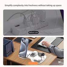 6 In 1 Magnetic Wireless Charging Station For Phone, Smart Watch & Earbuds, Multi-Device Desktop Charger Stand, Foldable Fast Wireless Charger Compatible With Iphone - White - View 7