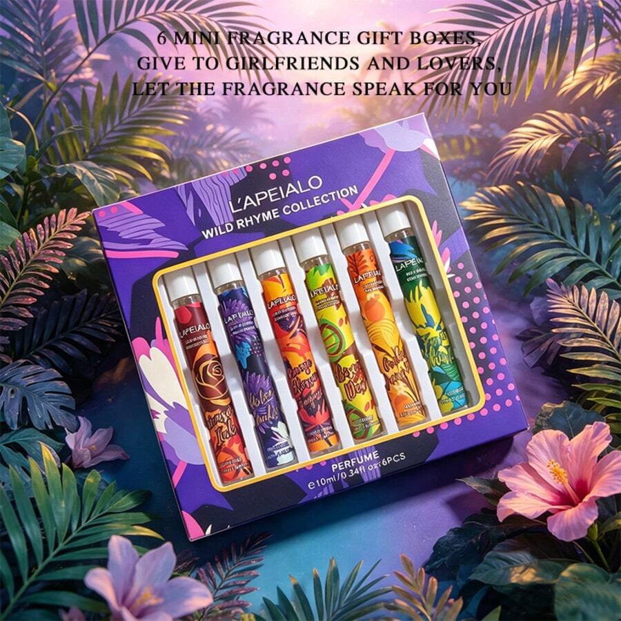 6pcs L'APEIALO Wild Rhyme Series Perfume Set, Tropical Graffiti Art Mini Perfume Gift Box, Portable Multi-Fragrance Long-Lasting Scent, Suitable For Dating, Travel, Holiday Gift Box