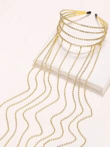 1pc New Women's Fashionable Dstudded Tassel Headband, Temperament Multi-Layer Chain Headband Personalized Hair Chain Headband Hair Accessories ﻿ - Multicolor - View 18