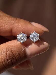 1 Pair 6-Prong Zirconia Earrings Elegant Romantic Women's Earrings High Quality Birthday Gift Anniversary Gift - Six-prong Earrings - View 4