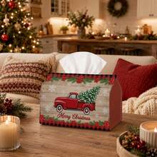 1pc Classic Farmhouse Style Winter Tissue Box - Christmas Napkin Holder, Available In Durable Polyester Material, Decorated With Vintage Truck And Pine Tree Pattern, Suitable For Living Room, Winter Christmas Home Decor And Family Gathering Party - A - View 11