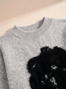 JIANHU Autumn/Winter Soft Texture Grey Puppy Pattern Knit Sweater, Ribbed Trim, Suitable For Christmas Market And Cozy Cafe Wear - Grey - View 10