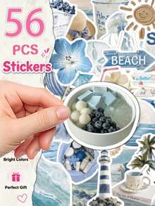 56pcs Coastal Aesthetic Stickers For Adults Teens Sticker Enthusiasts Scrapbooking Journaling Laptops Skateboards Add A Fun Touch To Your Devices! - A - View 7