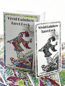 1 BoxVivid Rainbow Tarot Deck,78-Card Gift Box Set,Attached Guide,Vintage Illustration Style Divination Set,Suitable For Gifting, Daily Use - Multicolor - View 9