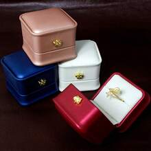 Premium PU Material Ring Box With Crown Design, Luxury Jewelry Storage Box, Suitable For Rings And Earrings, Ideal Choice For Proposal, Wedding, Birthday, Anniversary Gift And Decoration - A - View 2