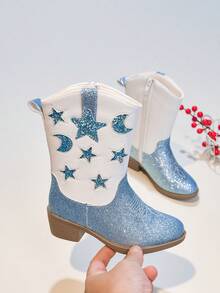 Girls' Princess Boots, New Autumn/Winter Warm Tall Boots, Children's Embroidered Western Boots - Black - View 5