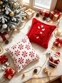 Christmas Pillowcase, Red And White Peppermint Candy Pattern Decorative Cushion Cover, Country Style Holiday Sofa And Bed Use, Christmas Home Decor, Winter Holiday Party Decoration, Suitable For Daily Use, Party, Halloween, Christmas, Etc. - Red Christmas Candy Cane - View 9