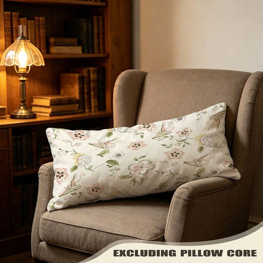 Sarung Bantal Panjang Motif Kupu-Kupu Pink Hijau, Gaya Vintage, Dekorasi Kamar Tidur dan Sofa, Poliester, Dekorasi Rumah, Sentuhan Lembut - MultiWarna - View 1