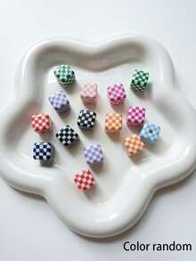 15pcs Random Color Mosaic Checkerboard Square Beads With Holes DIY Bracelet Phone Chain Hair Tie Pendant Decoration Material Accessories - Multicolor - View 9