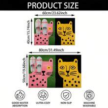 1pc Pink & Yellow Tiger Design Microfiber Bath Rug, Non‑Slip Soft Bathroom Mat, Water‑Absorbent Doormat, Machine Washable, Low Pile, TPR Backing, Knit Fabric, For Bedroom, Kitchen, Entryway Indoor Use, Accessories & Home Decor, Perfect New House Gift - Multicolor - View 3