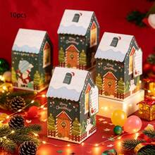 10pcs/Pack Christmas Baking Candy Cookie Small Gift Boxes Paper Boxes Small House Small Gift Boxes Paper Boxes With Rope Card Decoration Photo Box - View 14