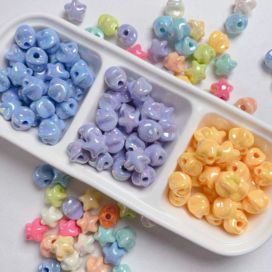 11mm 20/60pcs Solid Color/Iridescent Acrylic Star-Shaped Dopamine Color Beads, Christmas Handmade DIY Bracelet Necklace Sweater Chain Beads - Acrylic Stars - View 1