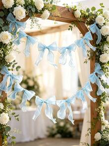 12pcs/6pcs/Strip Blue Bow Banner/Hanging Decoration, Suitable For Baby Shower Decoration, Princess Style Girls Room Wall Decor, Also Applicable For Children Birthday, Welcome Baby Party, Wedding, Gender Reveal Party And Other Occasions - Multicolor - View 3