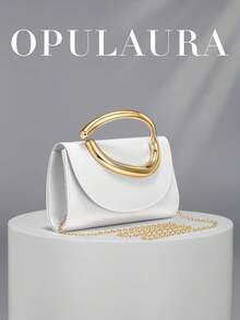 OpulAura 復古純色手拿包，百搭小手提包，時尚 PU 女款包，適合婚禮、派對、舞會、晚餐及其他場合 - 白色 - 查看 2