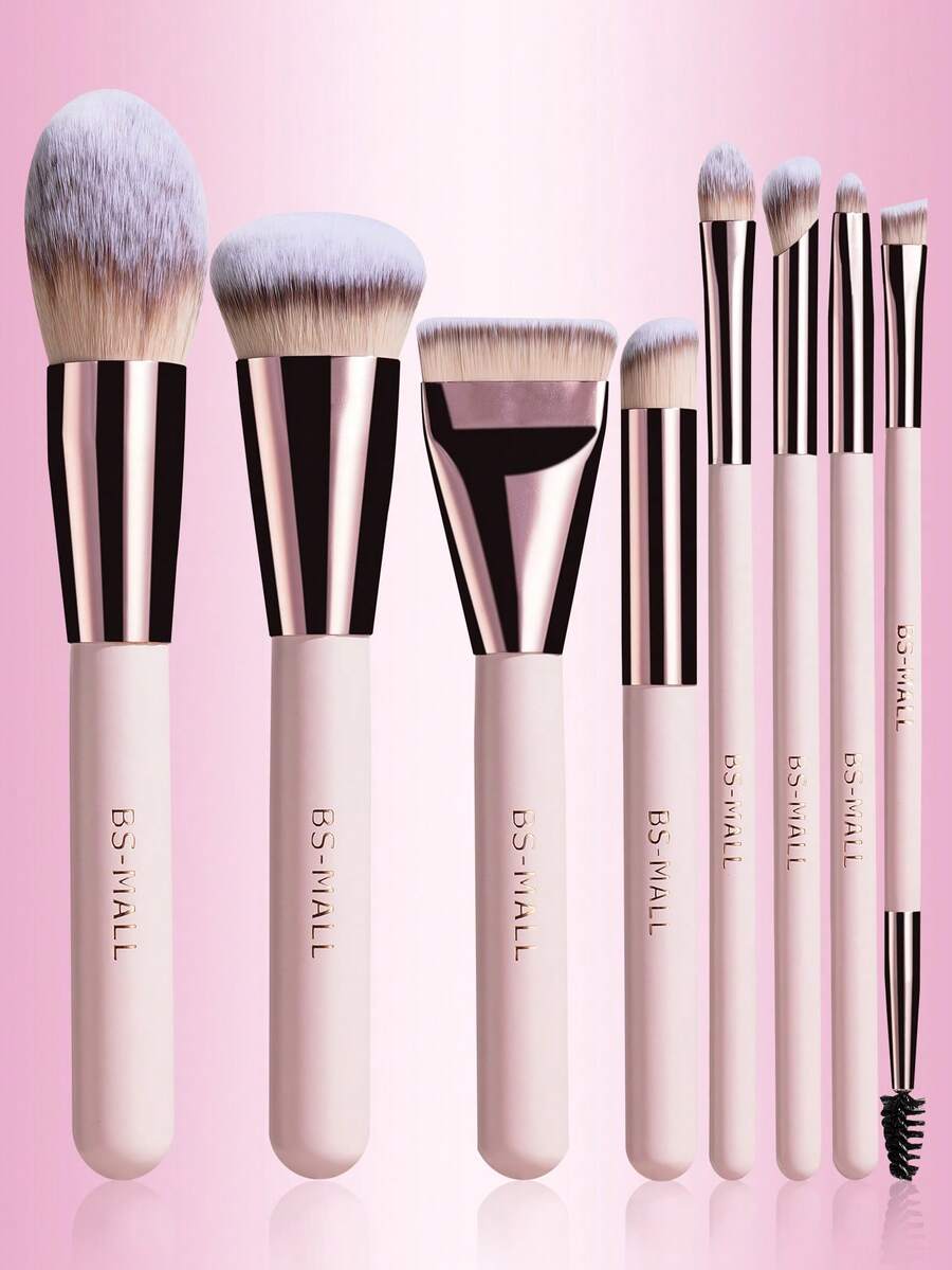 BS-MALL 8PCS Face Makeup Brushes Soft Synthetic Professional Foundation Eyeshadow Cosmetic Tools Brushes Set - Pink - View 1
