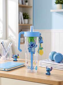 Botol Minum Plastik Miniso Disney Stitch Dinner Party Collection 1250mL/42.26FL.OZ dengan Pegangan & Sedotan, Gelas Minuman Dingin Kapasitas Besar yang Dapat Digunakan Kembali dengan Hiasan Nanas untuk Penggunaan Sehari-hari - Biru - View 8