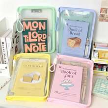 Candy Color Zipper File Bag With Clipboard A4 Large Capacity Transparent Visible Document Bag Student Assignment Lecture Notes Office Receipt File Storage Folder - Multicolor - View 3